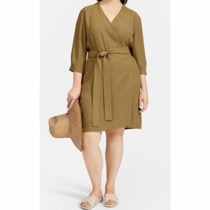 EVERLANE • Olive Green The Japanese GoWeave Long-Sleeve Mini Wrap Dress, 6